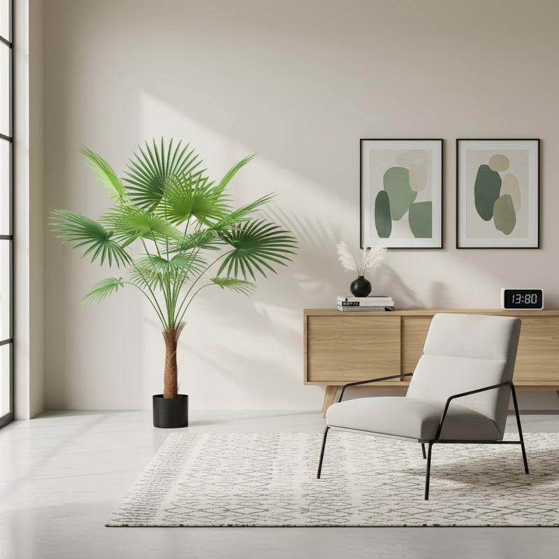 Sharpdo 87CM Artificial Fan Palm Tree, Lifelike Faux Tropical Palm Plant with 8 Large Palm Leaves, Low-Maintenance Fake Floor Plant for Home Office Living Room Balcony Decor, Potted - Image 2